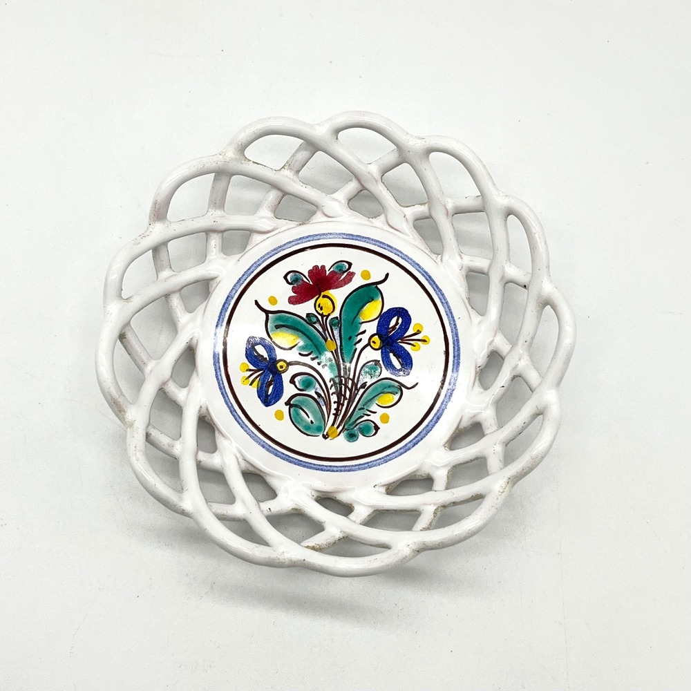Vintage Ceramic Lattice Bowl Floral‎ Design Decorative Plate Dish
